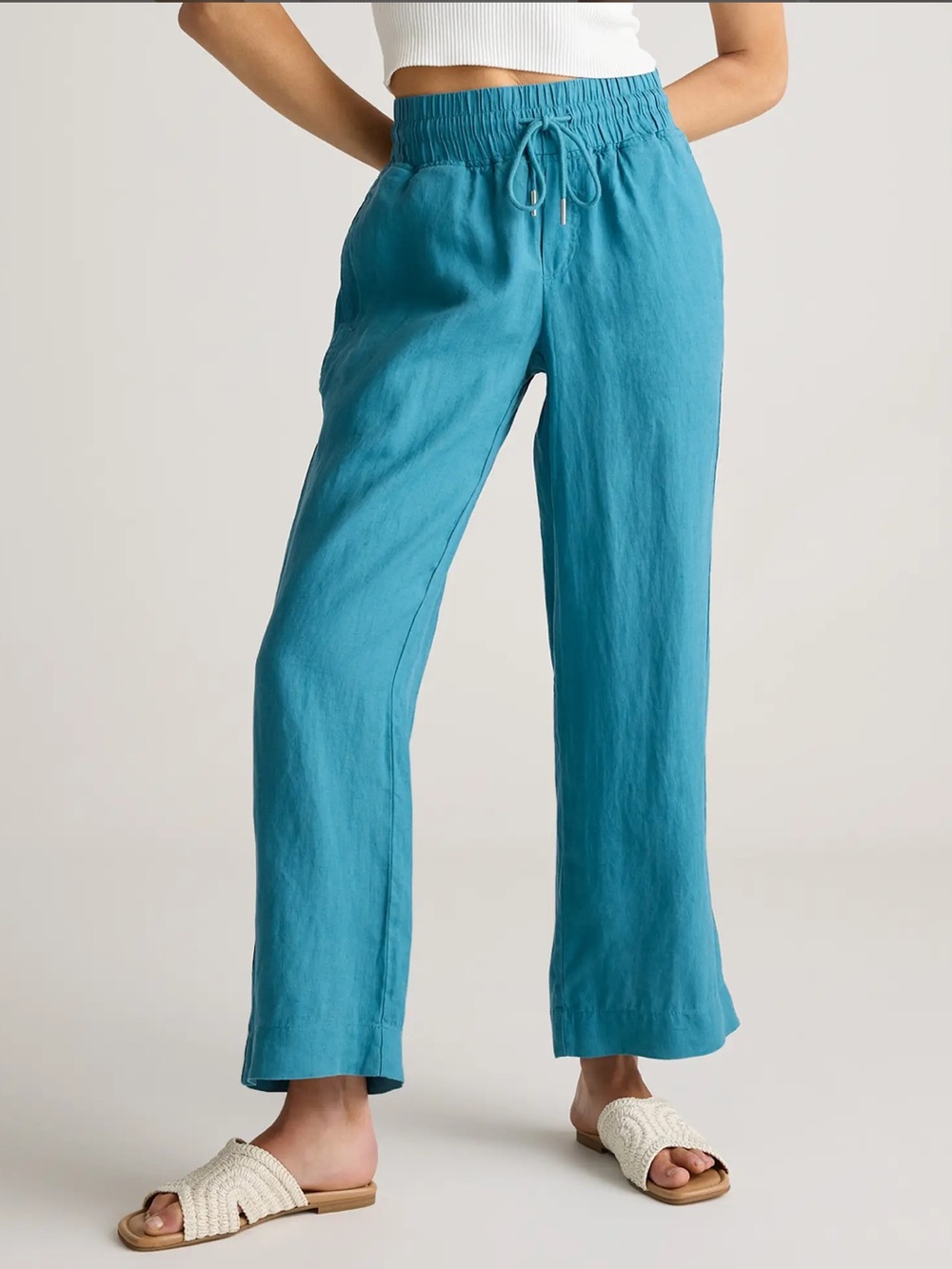 Quince 100% European Linen Wide Leg Pants Mineral Blue Size Medium